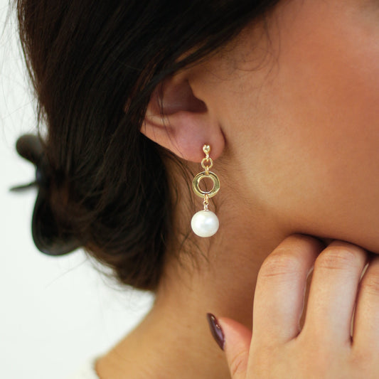 Natural Pearl Earrings with Circle Element