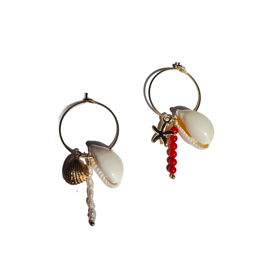 Shell and Coral Charm Earrings