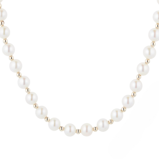 Pearl Necklace with Gold Beads