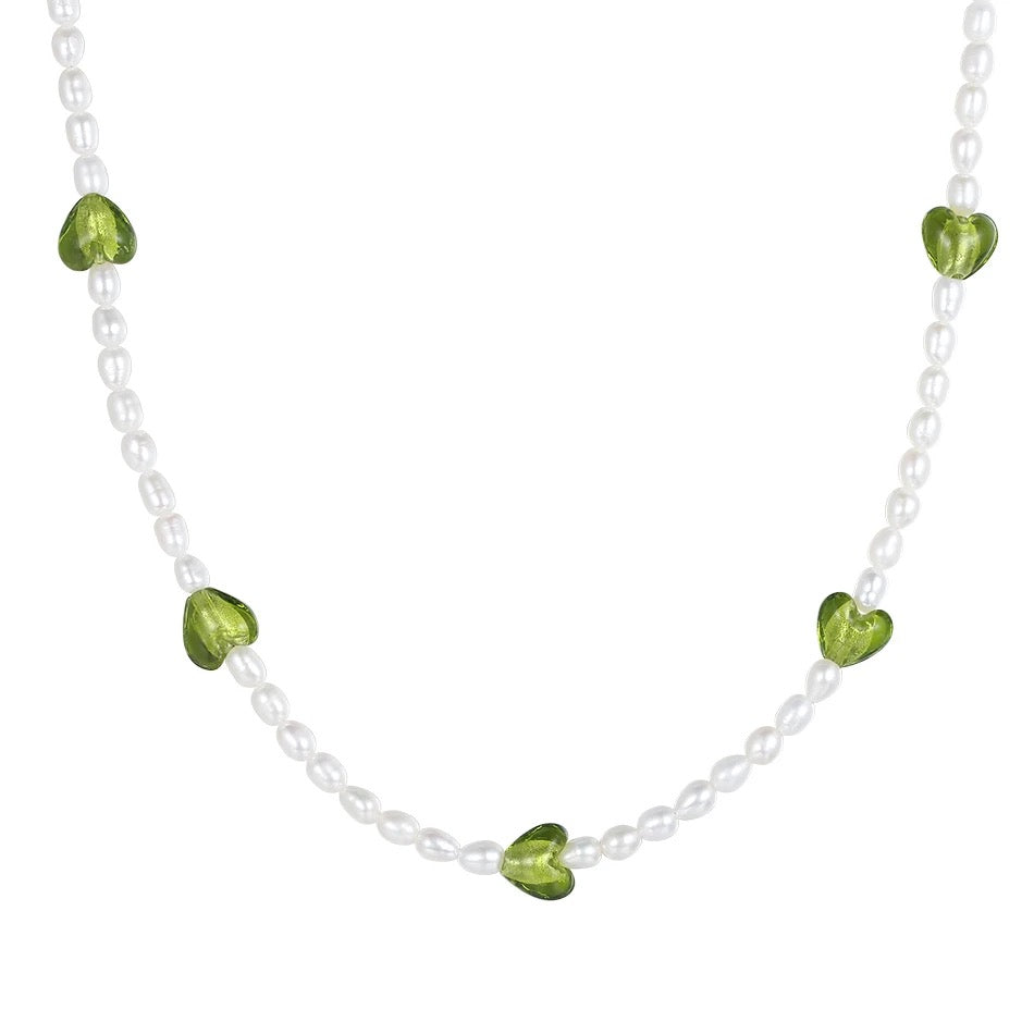 Green Heart Pearl Necklace