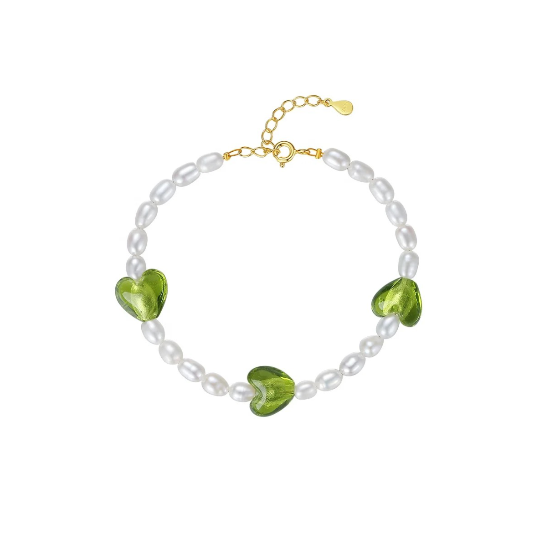 Green Heart Pearl Bracelet