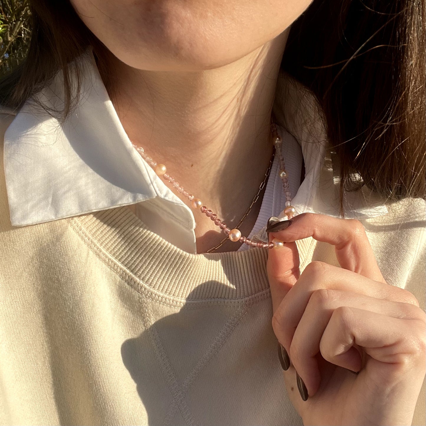 Strawberry Quartz Pink Pearl Necklace