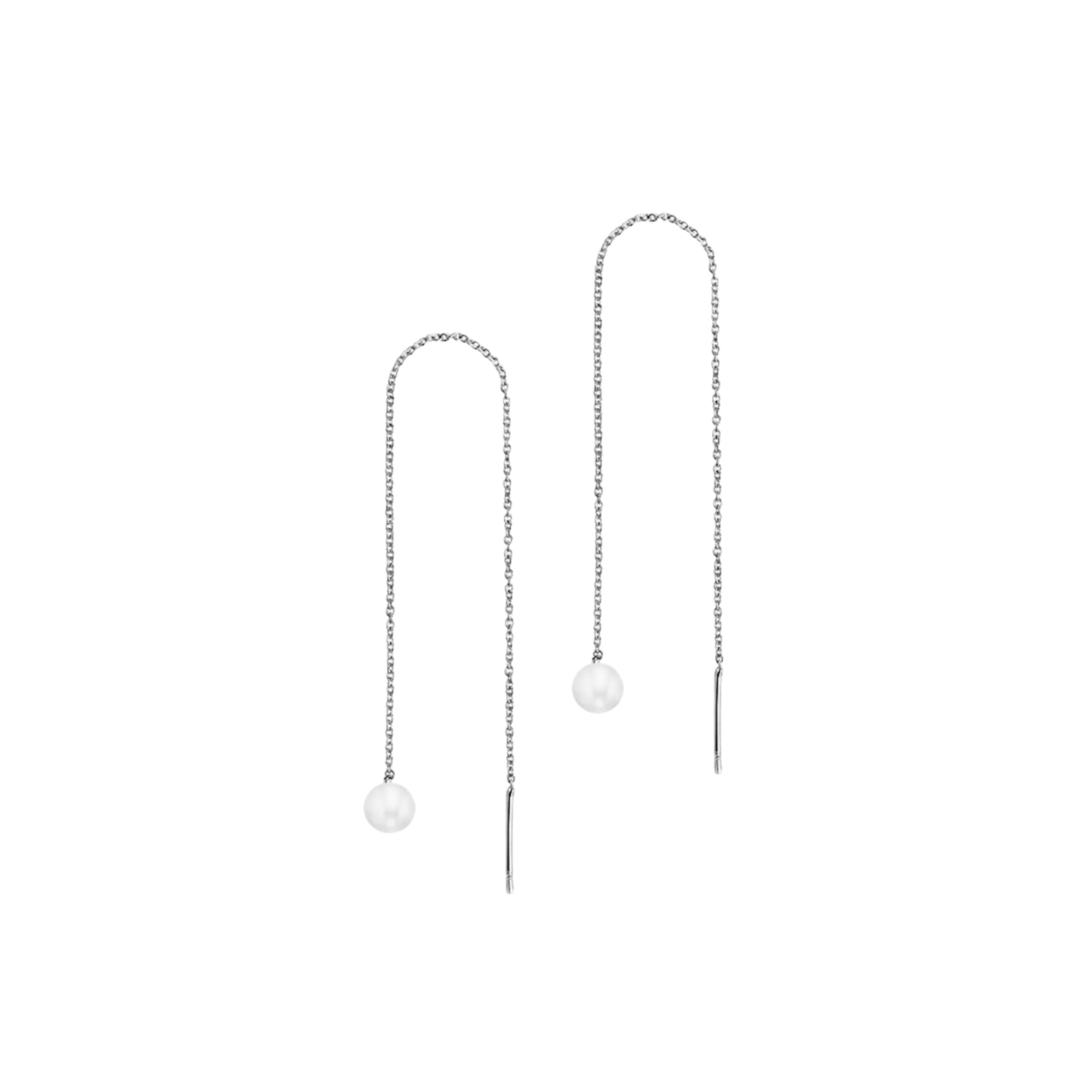 Tiny Chain Threader Pearl Earrings