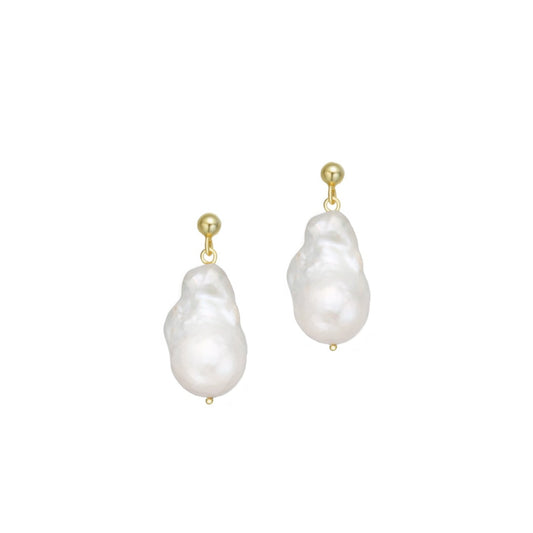 Large Baroque Natural Pearl Earrings Sterling Silver