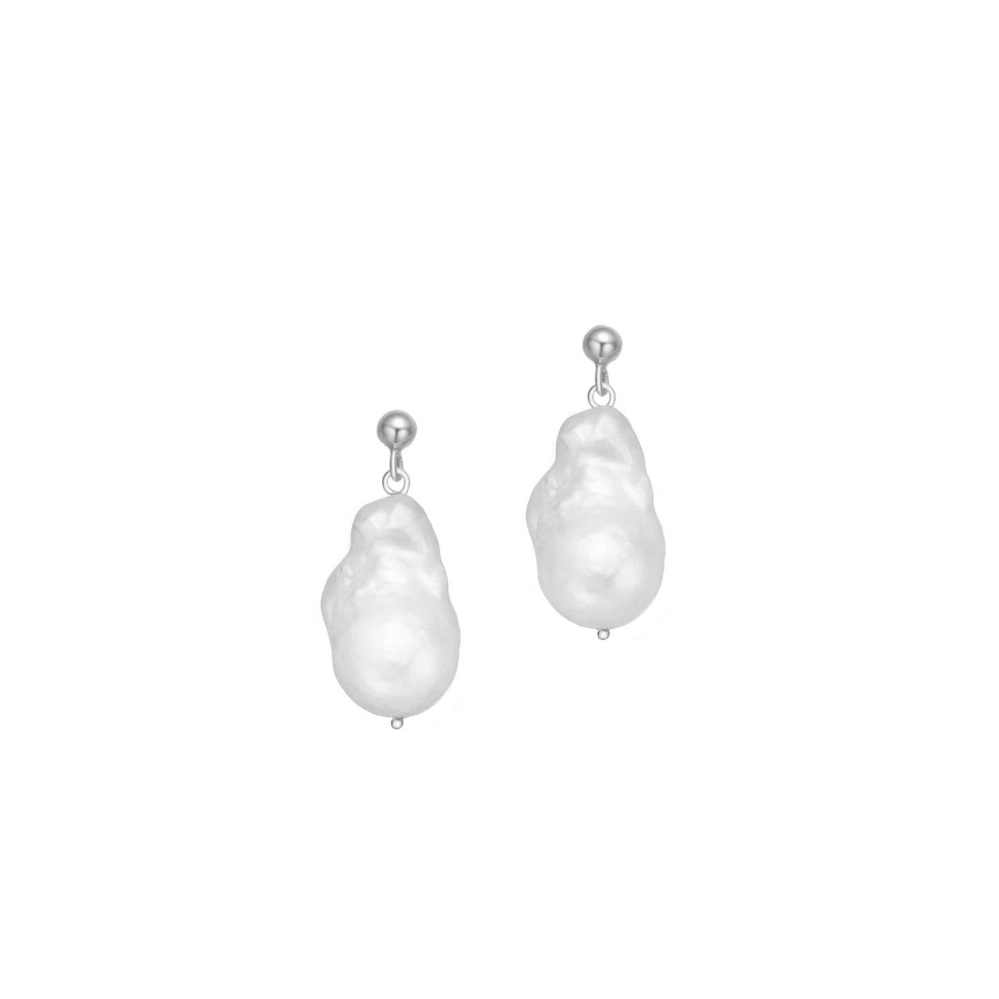 Large Baroque Natural Pearl Earrings Sterling Silver