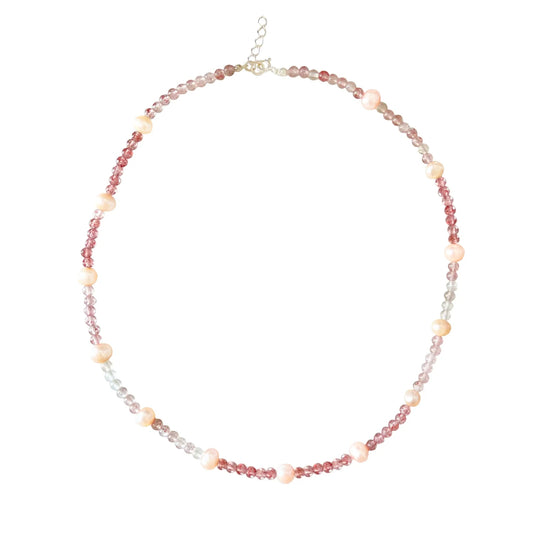 Strawberry Quartz Pink Pearl Necklace