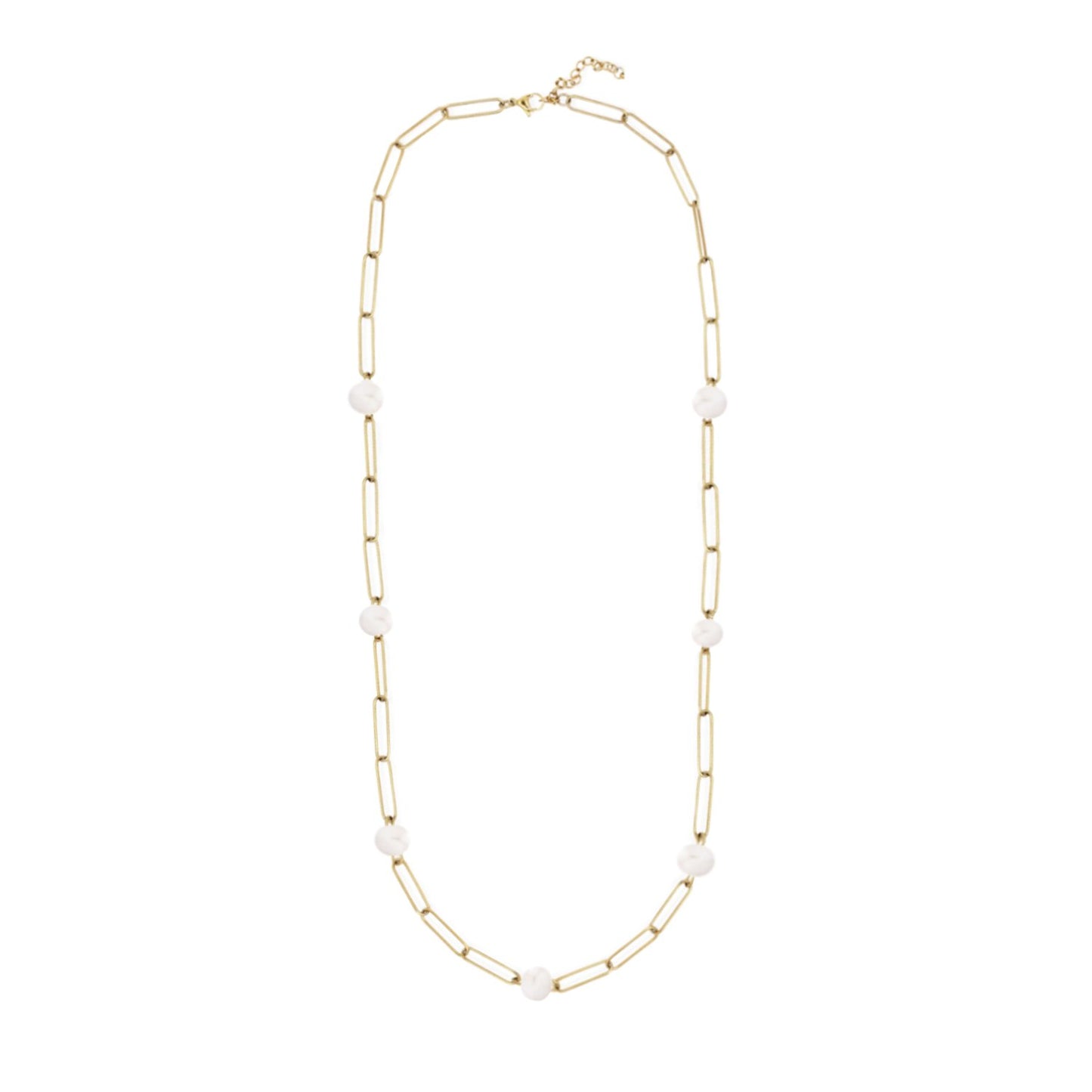 Long Pearl Bold Link Chain Necklace