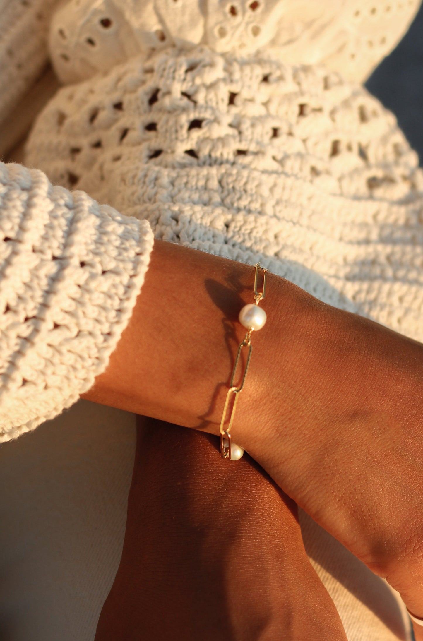 Chunky Paperclip Link Chain Pearl Bracelet