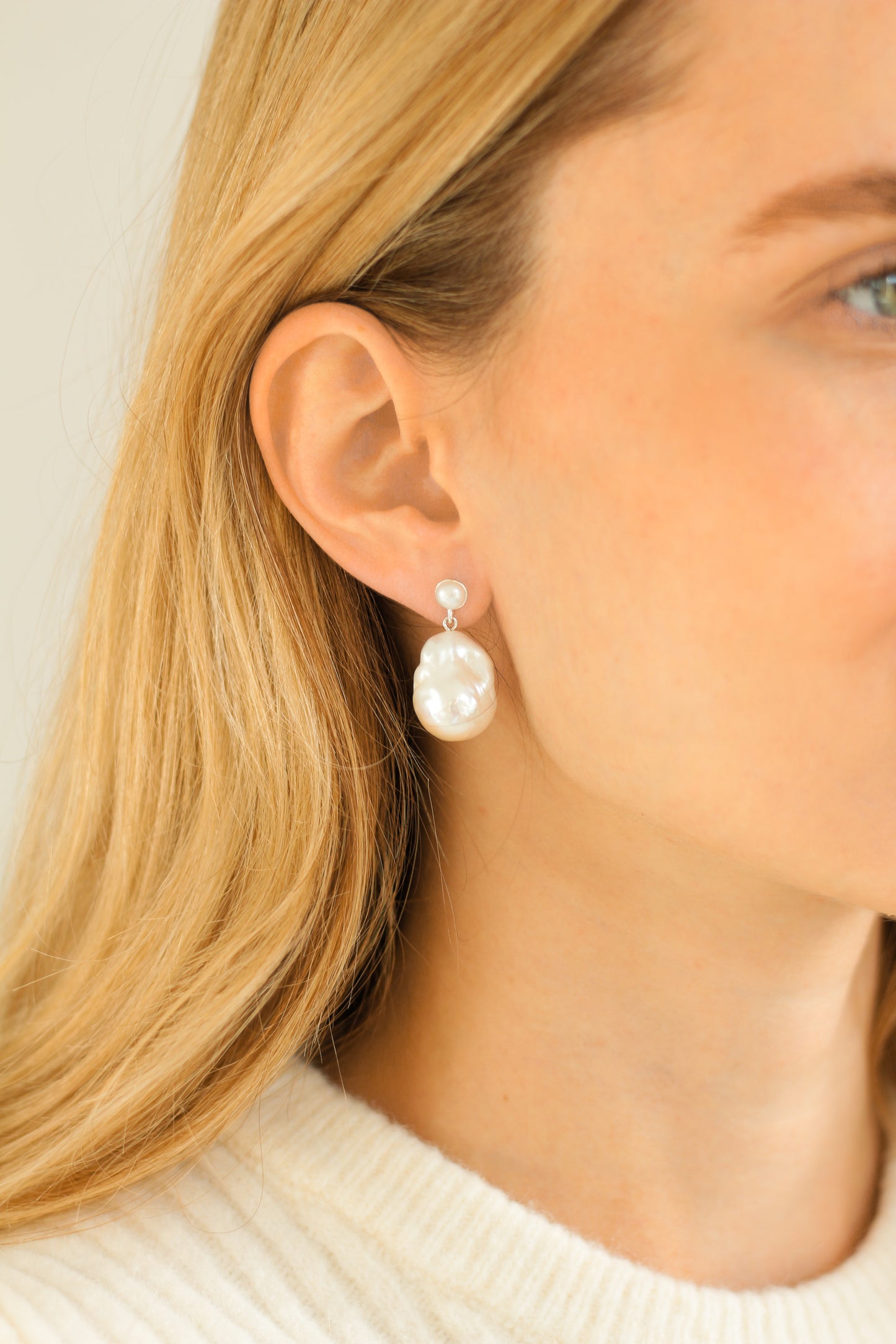 Large Baroque Pearl Stud Earrings