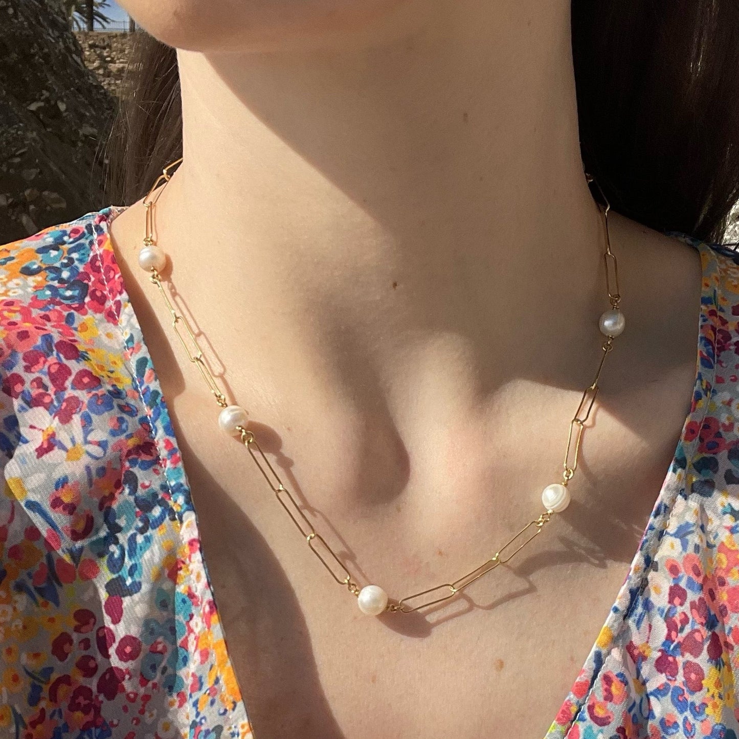 Pearl Bold Link Chain Necklace